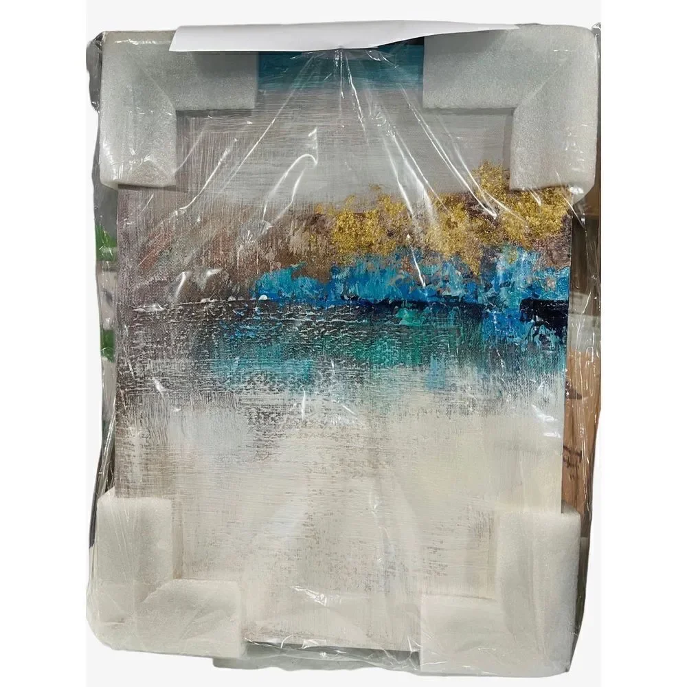Abstract Canvas Wall Art, Glitter Gold Foil Hand Painted Artwork 12” x16”
